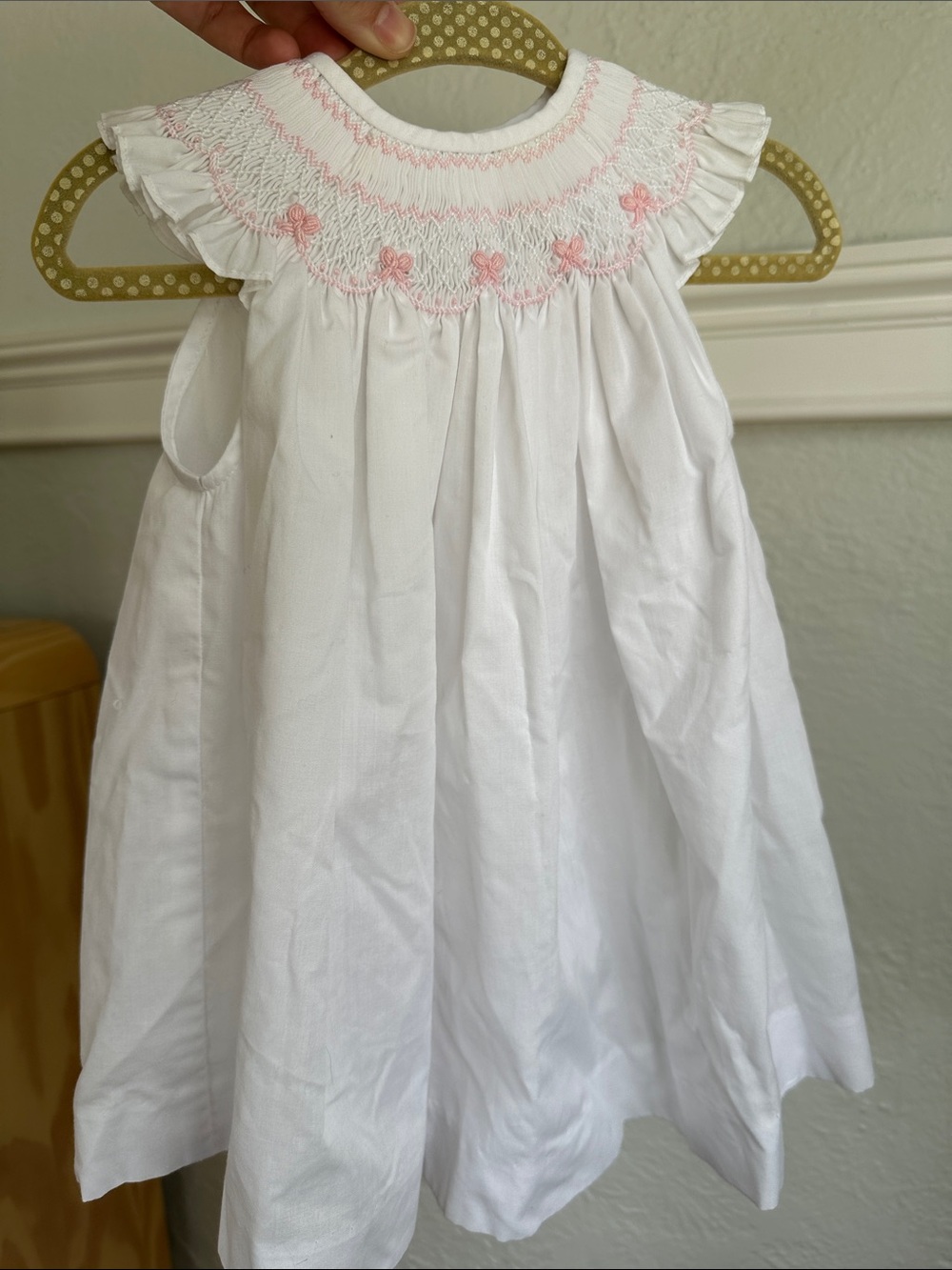 Luli & Me White Dress with Pink Smocked Yoke